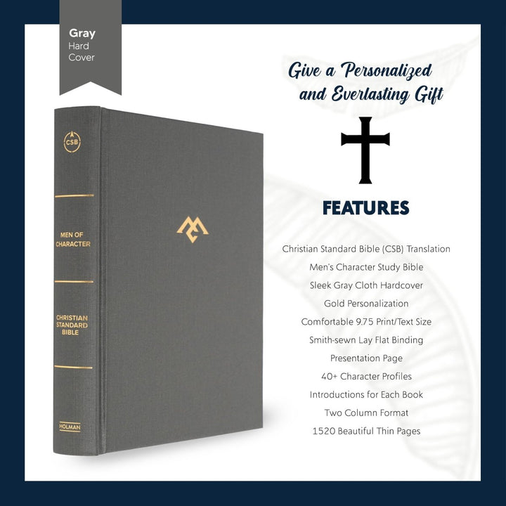 Personalized Men of Character CSB Study Devotional Hardcover Bible, Gray | Shepherds Shelf - Shepherds Shelf