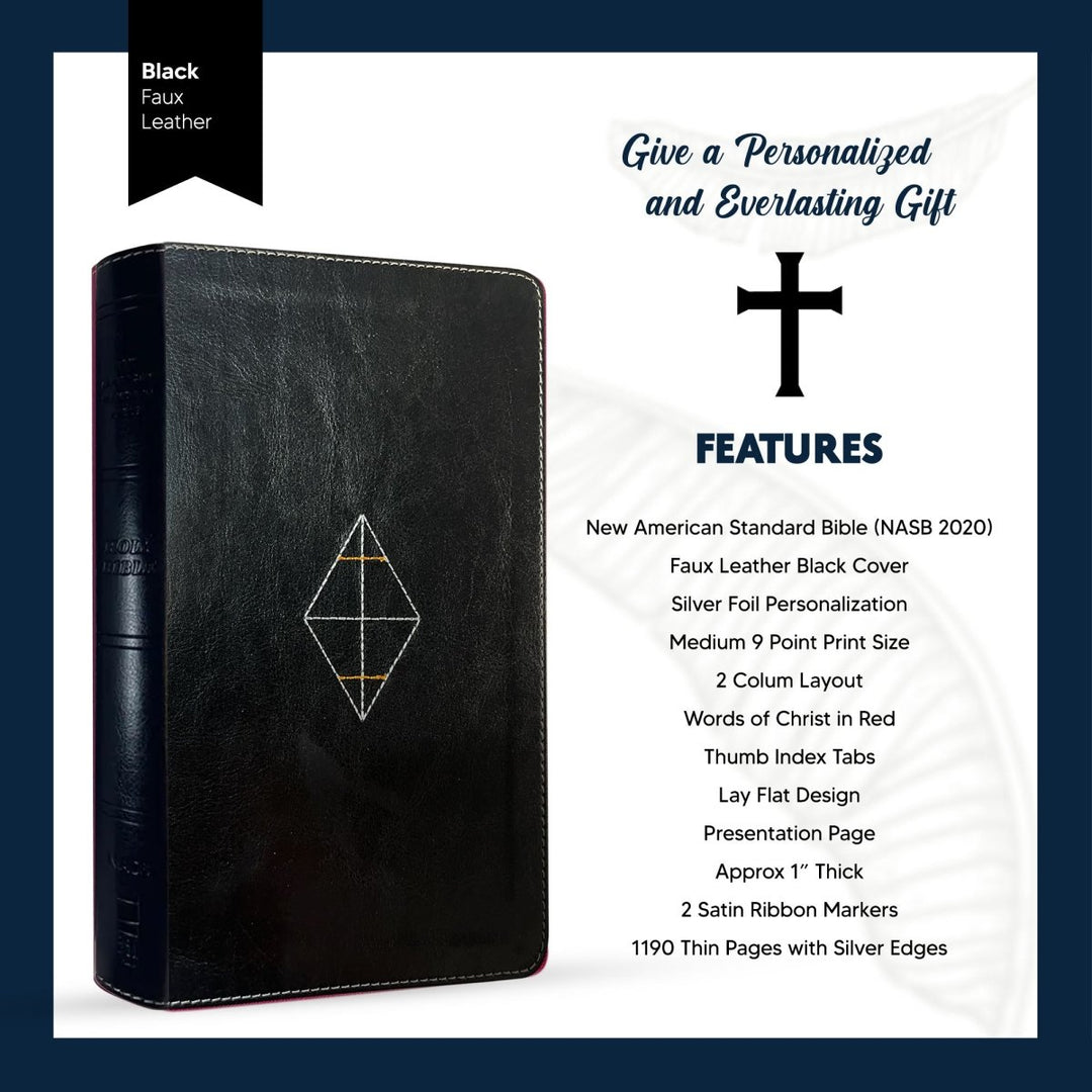 Personalized NASB 2020 Holy Bible Faux Leather Medium Print Size Thinline New American Standard Bible with Index Tabs Black | Shepherds Shelf - Shepherds Shelf