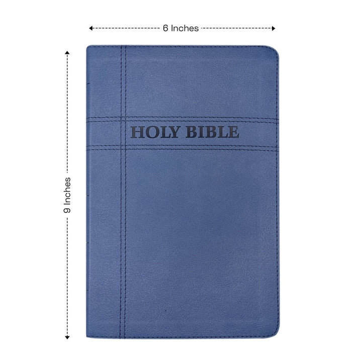 Personalized NIV Holy Bible Premium Indexed Small Print Bible | Custom Engraved with Name or Text on Faux Leather Cover Blue | Shepherds Shelf - Shepherds Shelf