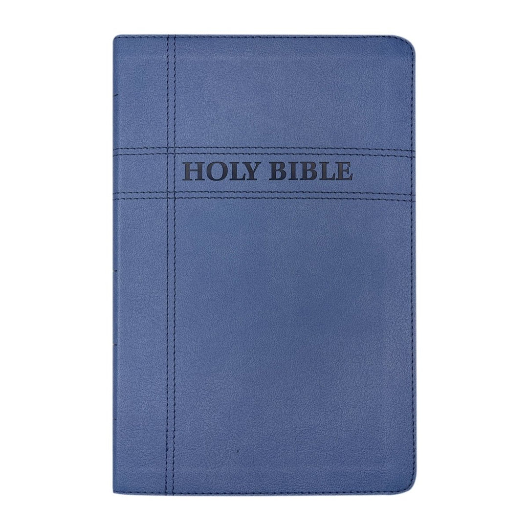 Personalized NIV Holy Bible Premium Indexed Small Print Bible | Custom Engraved with Name or Text on Faux Leather Cover Blue | Shepherds Shelf - Shepherds Shelf