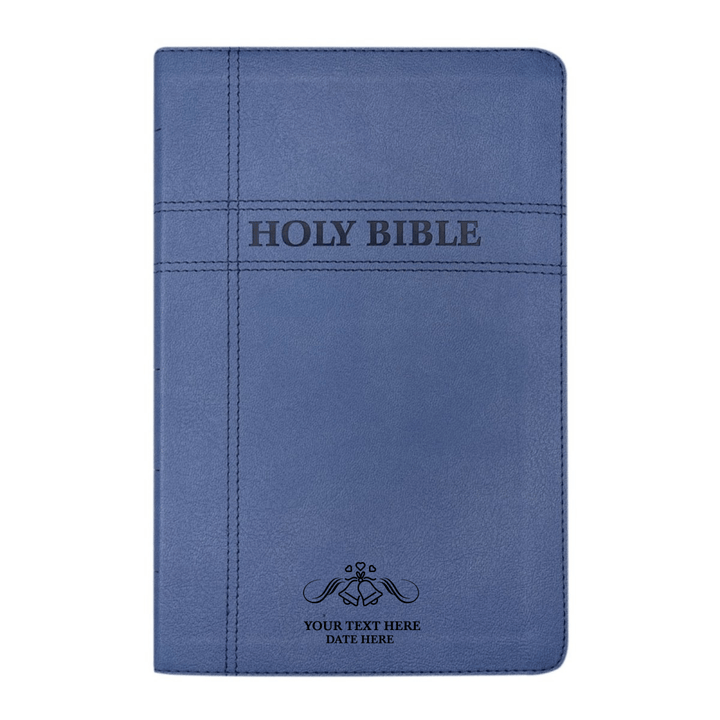 Personalized NIV Holy Bible Premium Indexed Small Print Bible | Custom Engraved with Name or Text on Faux Leather Cover Blue | Shepherds Shelf - Shepherds Shelf