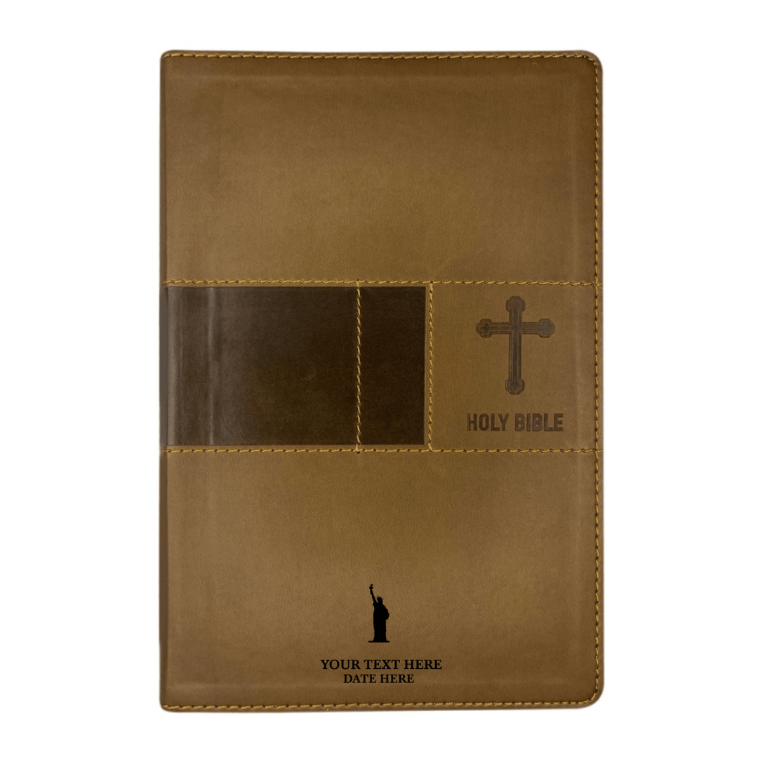 Personalized NIV Holy Bible Premium Indexed Small Print Bible | Custom Engraved with Name or Text on Faux Leather Cover Brown | Shepherds Shelf - Shepherds Shelf