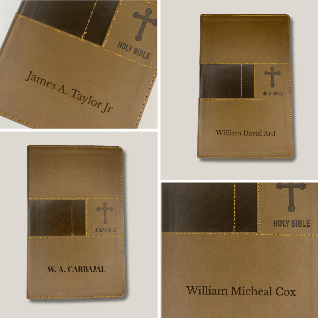 Personalized NIV Holy Bible Premium Indexed Small Print Bible | Custom Engraved with Name or Text on Faux Leather Cover Brown | Shepherds Shelf - Shepherds Shelf