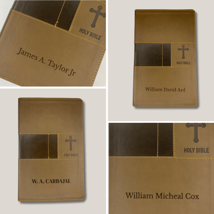 Personalized NIV Holy Bible Premium Indexed Small Print Bible | Custom Engraved with Name or Text on Faux Leather Cover Brown | Shepherds Shelf - Shepherds Shelf