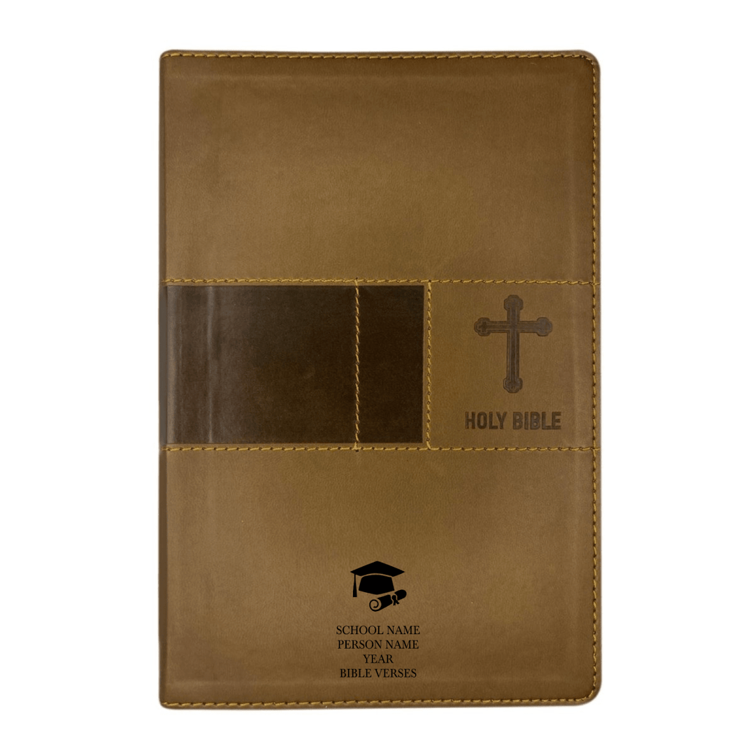 Personalized NIV Holy Bible Premium Indexed Small Print Bible | Custom Engraved with Name or Text on Faux Leather Cover Brown | Shepherds Shelf - Shepherds Shelf