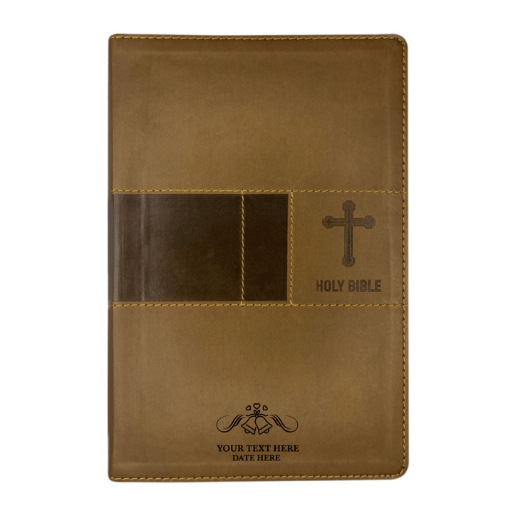 Personalized NIV Holy Bible Premium Indexed Small Print Bible | Custom Engraved with Name or Text on Faux Leather Cover Brown | Shepherds Shelf - Shepherds Shelf