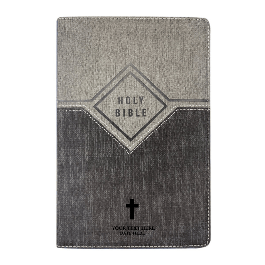 Personalized NIV Holy Bible Premium Indexed Small Print Bible | Custom Engraved with Name or Text on Faux Leather Cover Gray | Shepherds Shelf - Shepherds Shelf