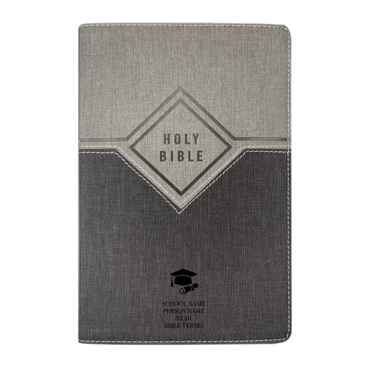 Personalized NIV Holy Bible Premium Indexed Small Print Bible | Custom Engraved with Name or Text on Faux Leather Cover Gray | Shepherds Shelf - Shepherds Shelf