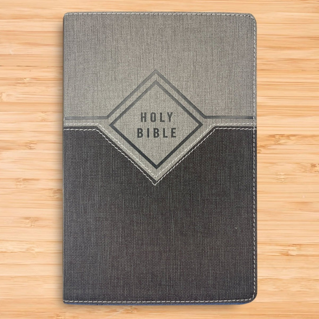 Personalized NIV Holy Bible Premium Indexed Small Print Bible | Custom Engraved with Name or Text on Faux Leather Cover Gray | Shepherds Shelf - Shepherds Shelf