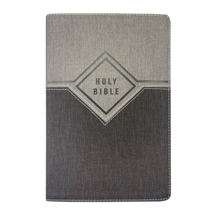 Personalized NIV Holy Bible Premium Indexed Small Print Bible | Custom Engraved with Name or Text on Faux Leather Cover Gray | Shepherds Shelf - Shepherds Shelf