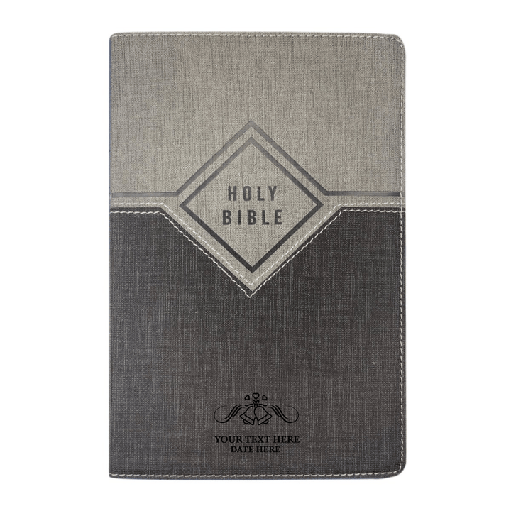 Personalized NIV Holy Bible Premium Indexed Small Print Bible | Custom Engraved with Name or Text on Faux Leather Cover Gray | Shepherds Shelf - Shepherds Shelf