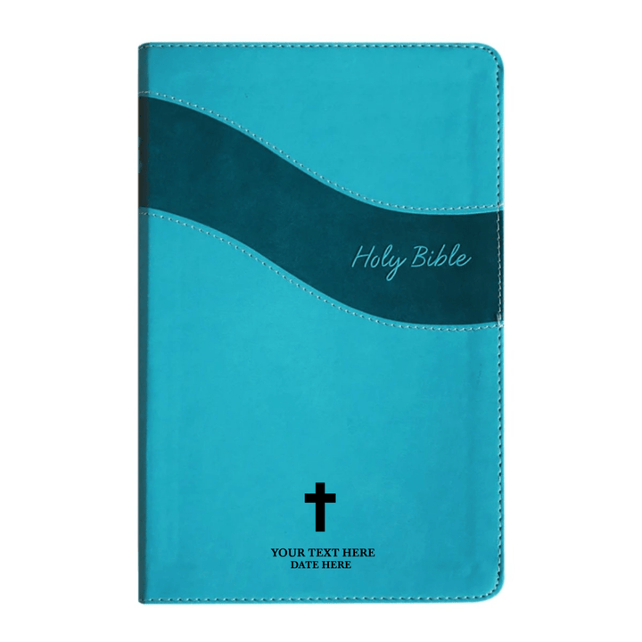 Personalized NIV Holy Bible Premium Indexed Small Print Bible | Custom Engraved with Name or Text on Faux Leather Cover Teal | Shepherds Shelf - Shepherds Shelf
