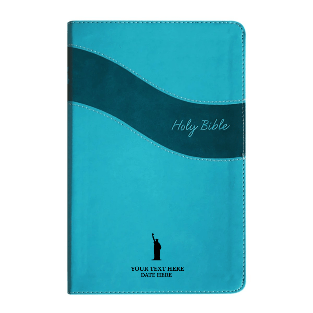 Personalized NIV Holy Bible Premium Indexed Small Print Bible | Custom Engraved with Name or Text on Faux Leather Cover Teal | Shepherds Shelf - Shepherds Shelf