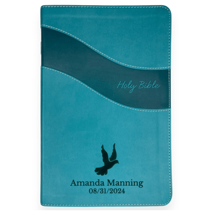 Personalized NIV Holy Bible Premium Indexed Small Print Bible | Custom Engraved with Name or Text on Faux Leather Cover Teal | Shepherds Shelf - Shepherds Shelf