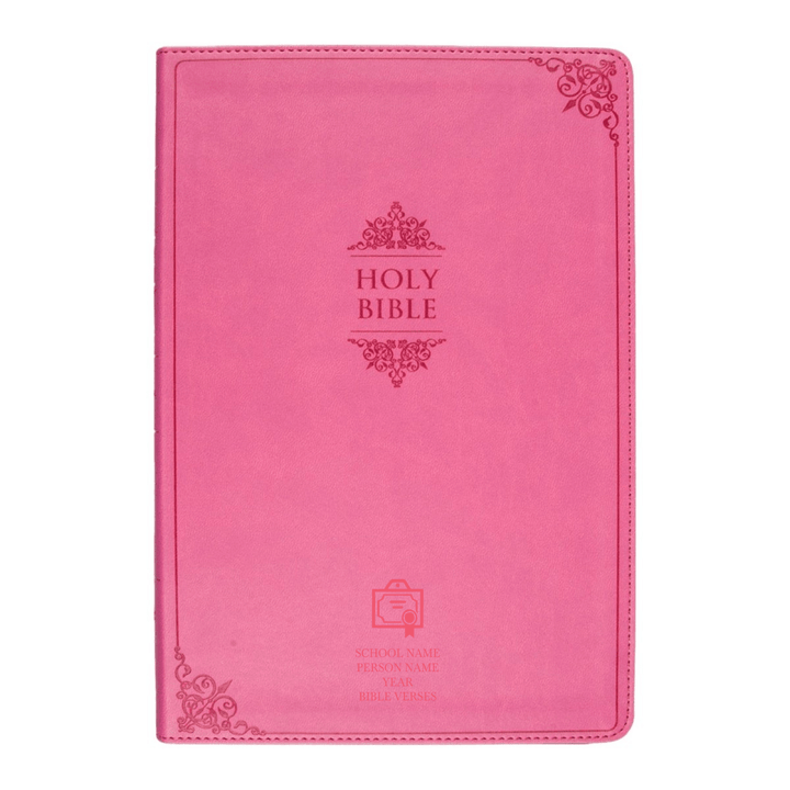 Personalized NIV Thinline Holy Bible Medium Print Size Custom Engraved | Includes Name and Up to 3 Rows of Text on Faux Leather Cover PInk | Shepherds Shelf - Shepherds Shelf