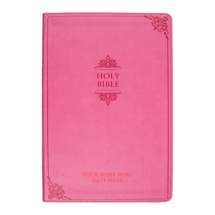 Personalized NIV Thinline Holy Bible Medium Print Size Custom Engraved | Includes Name and Up to 3 Rows of Text on Faux Leather Cover PInk | Shepherds Shelf - Shepherds Shelf