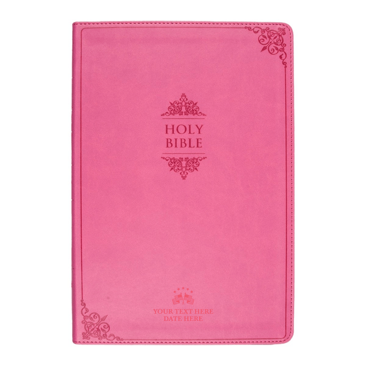 Personalized NIV Thinline Holy Bible Medium Print Size Custom Engraved | Includes Name and Up to 3 Rows of Text on Faux Leather Cover PInk | Shepherds Shelf - Shepherds Shelf