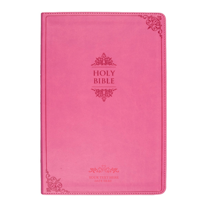 Personalized NIV Thinline Holy Bible Medium Print Size Custom Engraved | Includes Name and Up to 3 Rows of Text on Faux Leather Cover PInk | Shepherds Shelf - Shepherds Shelf