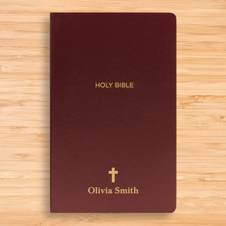 Personalized NKJV Bible New King James Version Faux Leather Holy Bible with Custom Name Small Print with Red - Highlighted Verses Burgundy | Shepherds Shelf - Shepherds Shelf