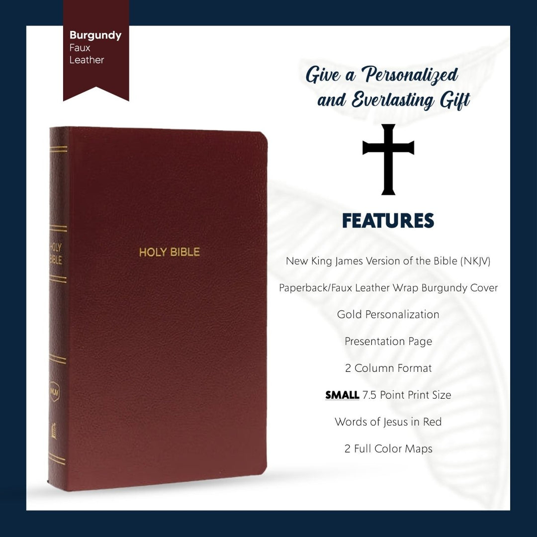 Personalized NKJV Bible New King James Version Faux Leather Holy Bible with Custom Name Small Print with Red - Highlighted Verses Burgundy | Shepherds Shelf - Shepherds Shelf