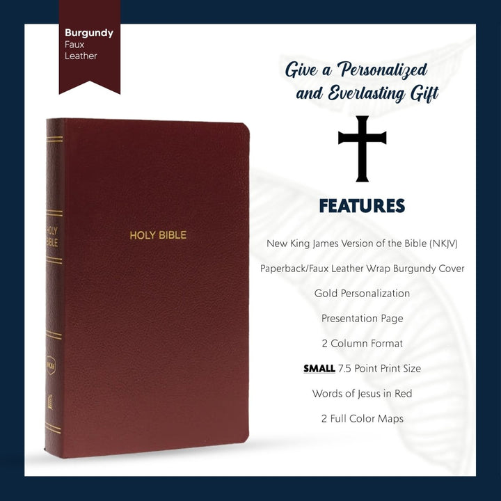 Personalized NKJV Bible New King James Version Faux Leather Holy Bible with Custom Name Small Print with Red - Highlighted Verses Burgundy | Shepherds Shelf - Shepherds Shelf