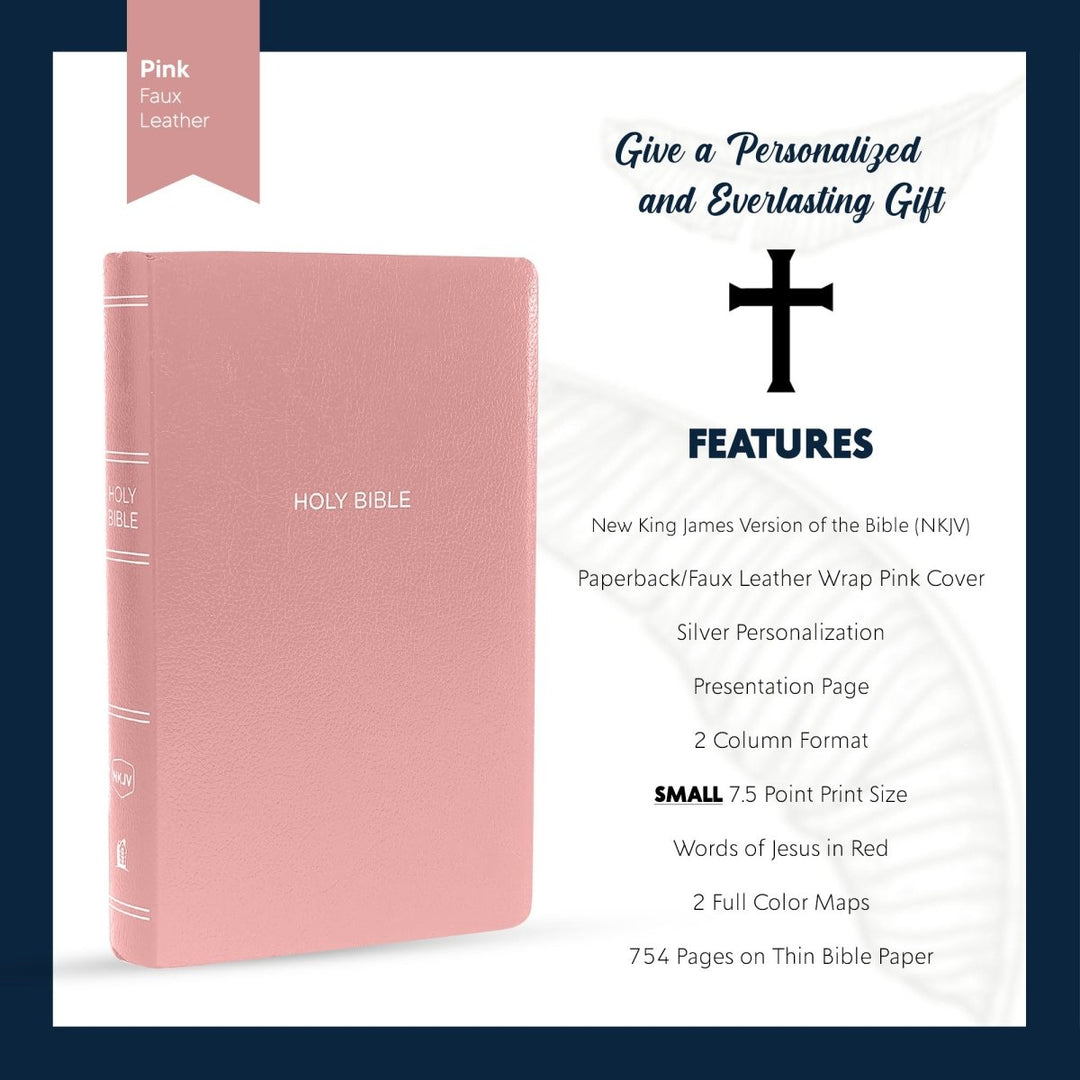 Personalized NKJV Bible New King James Version Faux Leather Holy Bible with Custom Name Small Print with Red - Highlighted Verses Pink | Shepherds Shelf - Shepherds Shelf