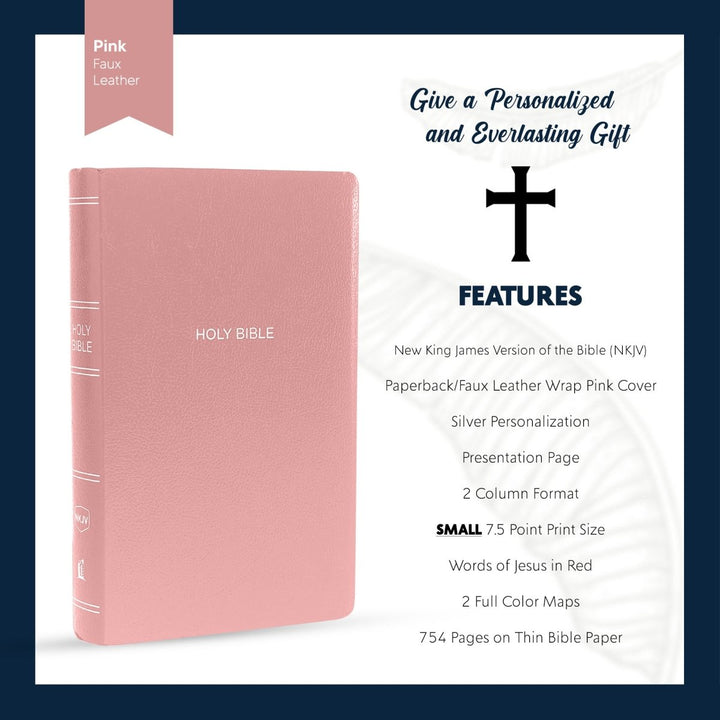Personalized NKJV Bible New King James Version Faux Leather Holy Bible with Custom Name Small Print with Red - Highlighted Verses Pink | Shepherds Shelf - Shepherds Shelf