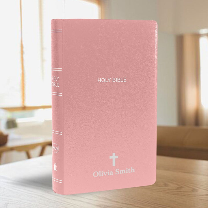 Personalized NKJV Bible New King James Version Faux Leather Holy Bible with Custom Name Small Print with Red - Highlighted Verses Pink | Shepherds Shelf - Shepherds Shelf