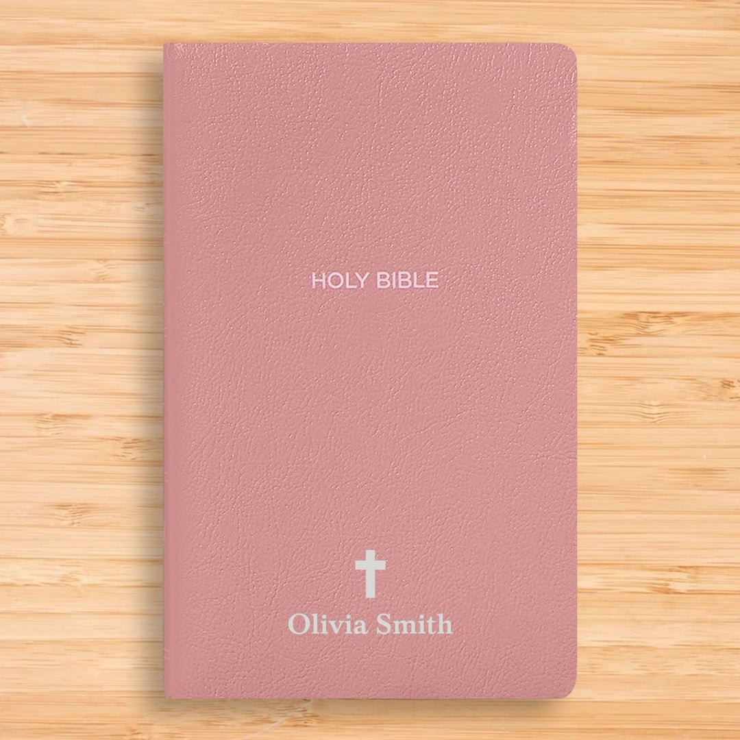 Personalized NKJV Bible New King James Version Faux Leather Holy Bible with Custom Name Small Print with Red - Highlighted Verses Pink | Shepherds Shelf - Shepherds Shelf