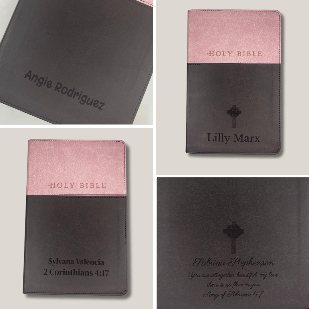 Personalized NLT Bible New Living Translation Faux Leather Holy Bible with Custom Name and Text, Small Print with Red - Highlighted Verses Pink/Brown | Shepherds Shelf - Shepherds Shelf