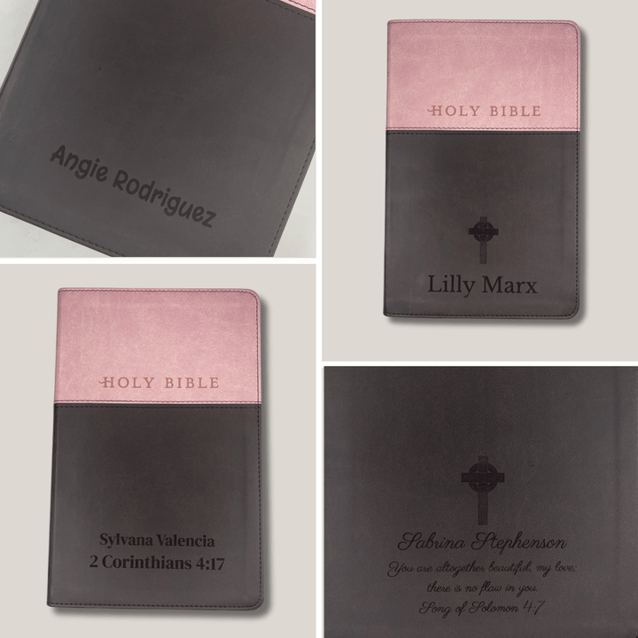 Personalized NLT Bible New Living Translation Faux Leather Holy Bible with Custom Name and Text, Small Print with Red - Highlighted Verses Pink/Brown | Shepherds Shelf - Shepherds Shelf