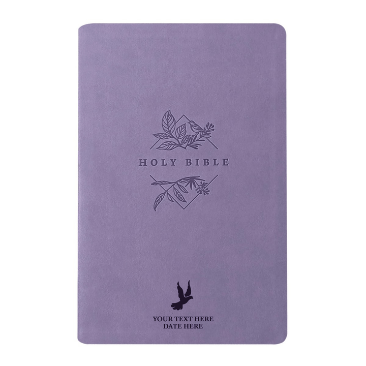 Personalized NLT Bible New Living Translation Thinline Faux Leather Holy Bible Large Print with Custom Name in Lavender/Purple | Shepherds Shelf - Shepherds Shelf