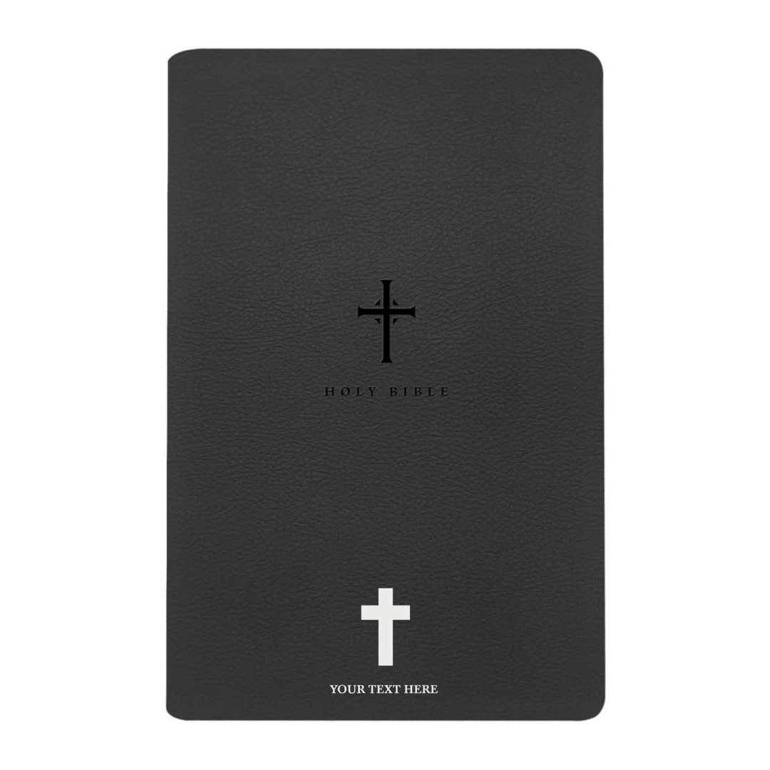 Personalized NLT Bible New Living Translation Thinline Faux Leather Holy Bible with Custom Name in Silver Large Print Black | Shepherds Shelf - Shepherds Shelf