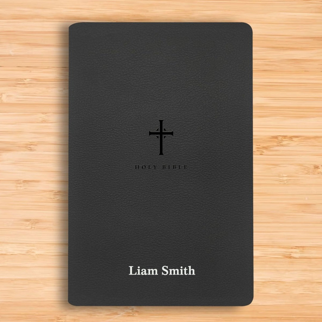 Personalized NLT Bible New Living Translation Thinline Faux Leather Holy Bible with Custom Name in Silver Large Print Black | Shepherds Shelf - Shepherds Shelf