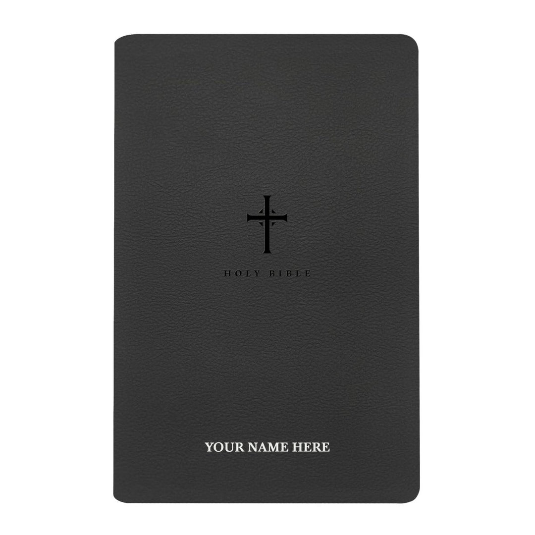 Personalized NLT Bible New Living Translation Thinline Faux Leather Holy Bible with Custom Name in Silver Large Print Black | Shepherds Shelf - Shepherds Shelf