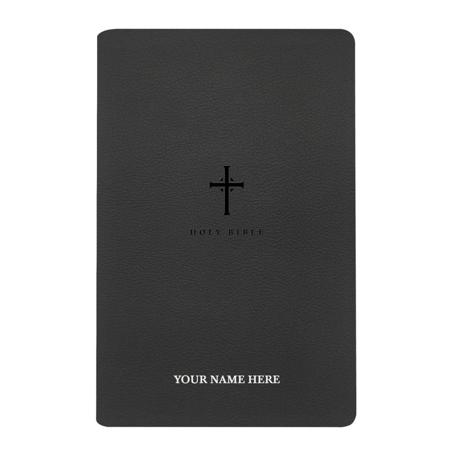 Personalized NLT Bible New Living Translation Thinline Faux Leather Holy Bible with Custom Name in Silver Large Print Black | Shepherds Shelf - Shepherds Shelf