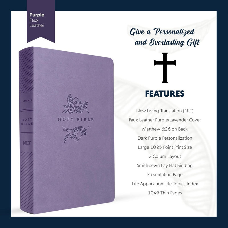 NLT Lavender Standard Size Thinline Holy Bible Large Print