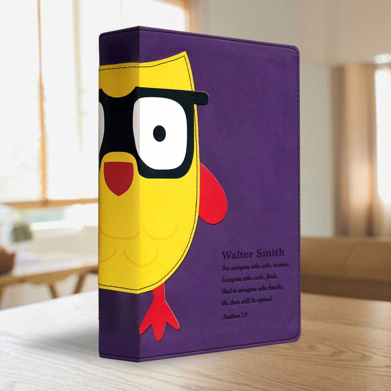 NLT Purple Standard Size Kids Holy Bible Ultra Slim Small Print | Owl Design