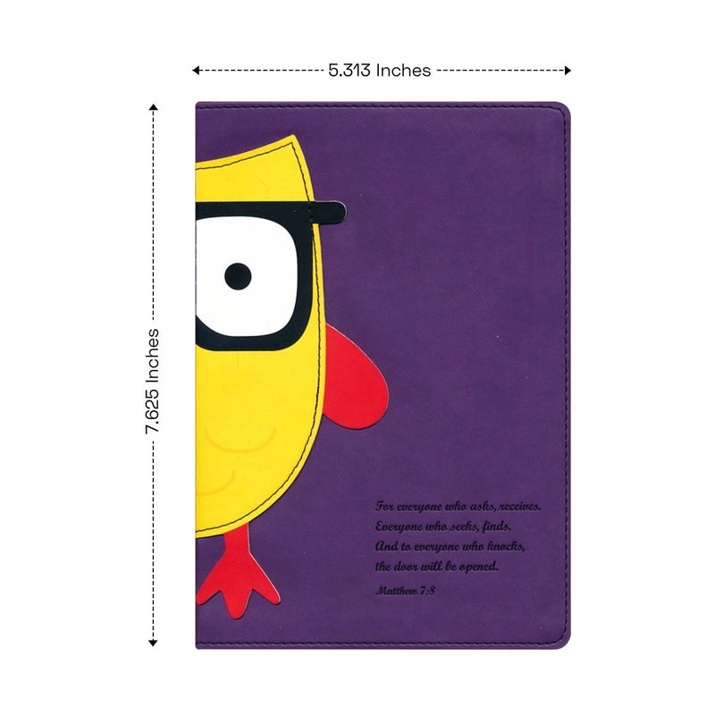 NLT Purple Standard Size Kids Holy Bible Ultra Slim Small Print | Owl Design