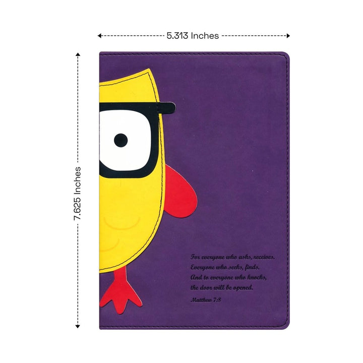Personalized NLT Kids Bible Ultra Slim Small Print Faux Leather Custom Name only with Owl Design on Cover Purple | Shepherds Shelf - Shepherds Shelf