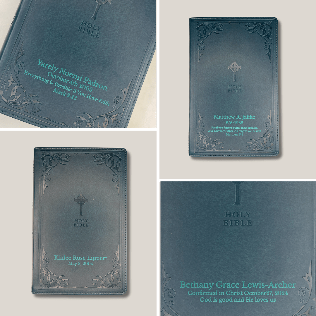 Personalized NRSV Catholic Bible Faux Leather Medium Print Size Gift Edition Teal | Shepherd Shelf - Shepherds Shelf