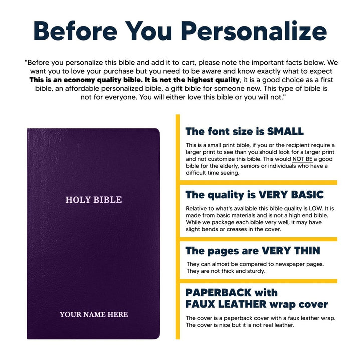 Personalized Purple Custom KJV Bible | Shepherds Shelf - Shepherds Shelf