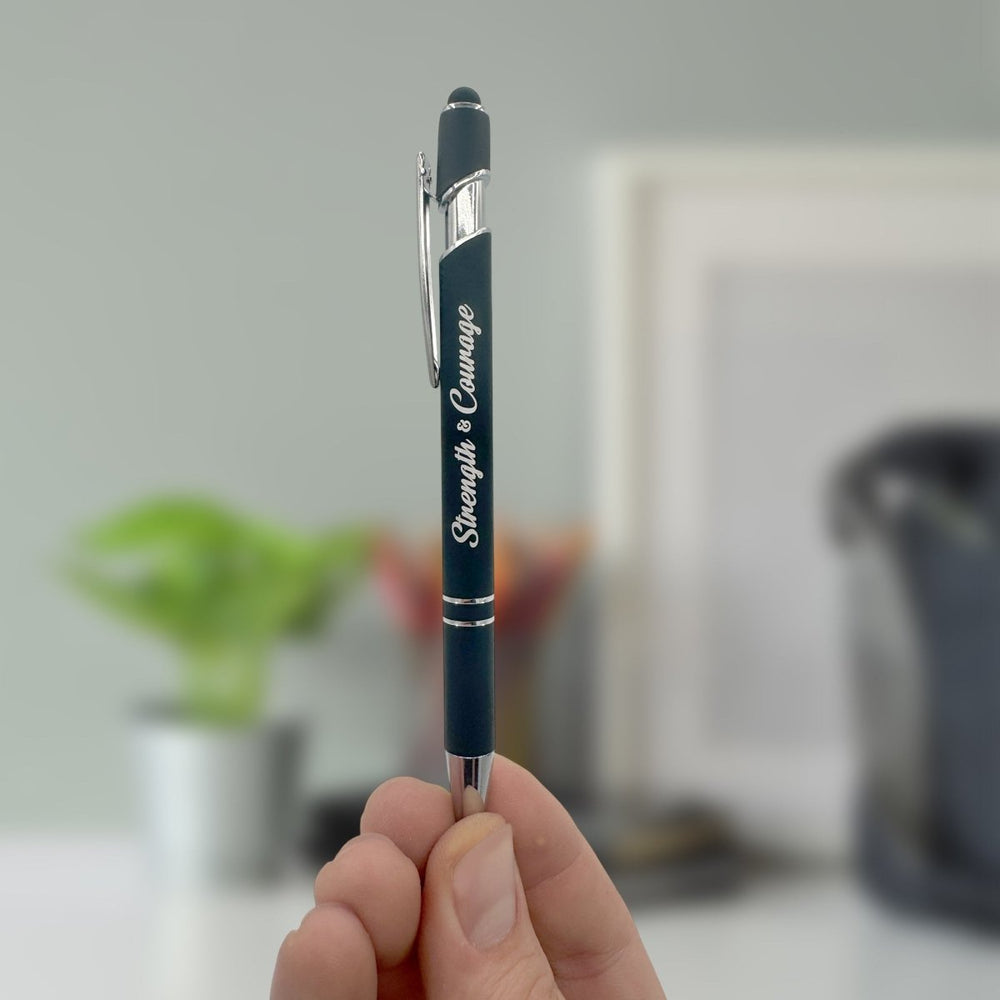 Strength & Courage Black Ink Metal Stylus Pen, Black - Shepherds Shelf