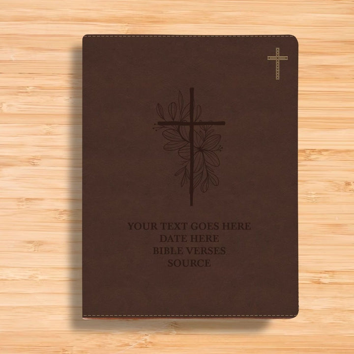 NIV Brown Standard Size Journaling Holy Bible Medium Print | Floral and Cross