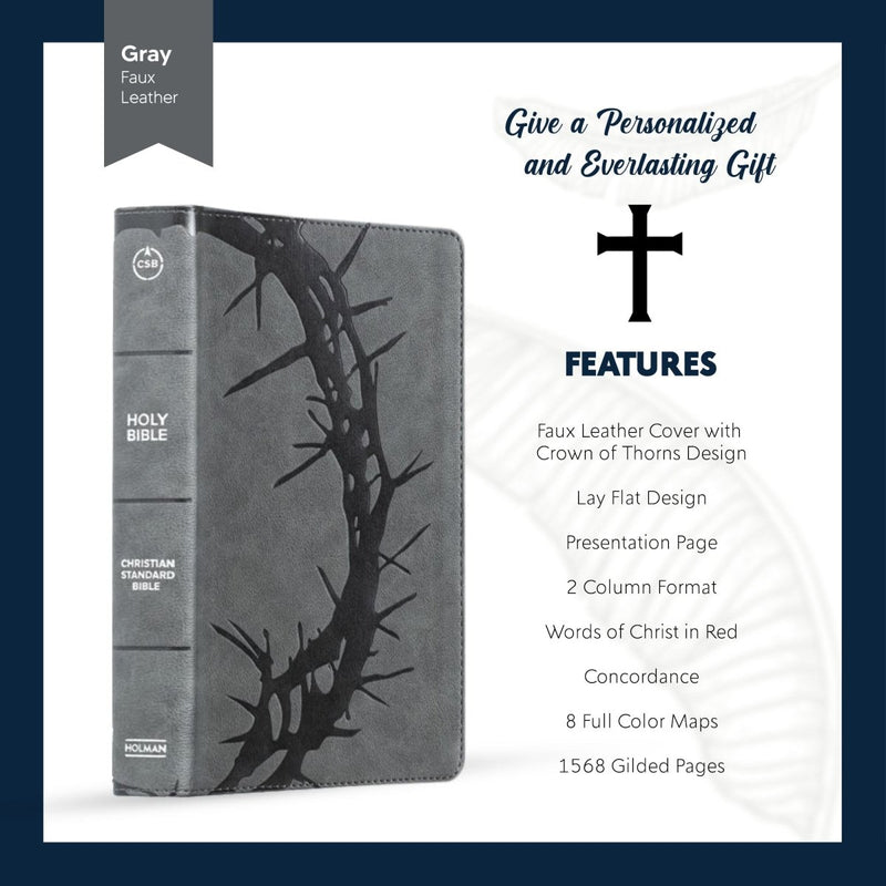 CSB Gray Standard Size Holy Bible Large Print | Crown of Thorns