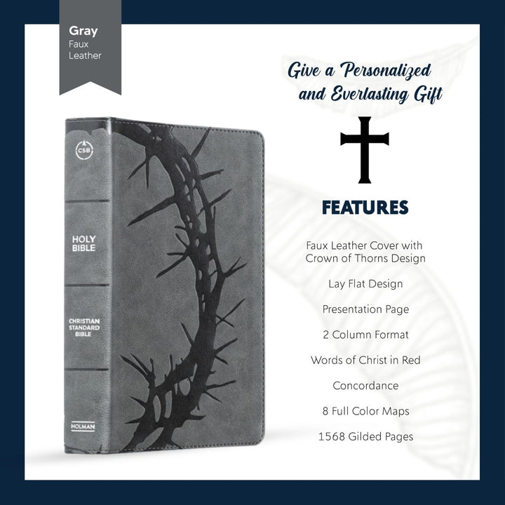CSB Gray Standard Size Holy Bible Large Print | Crown of Thorns