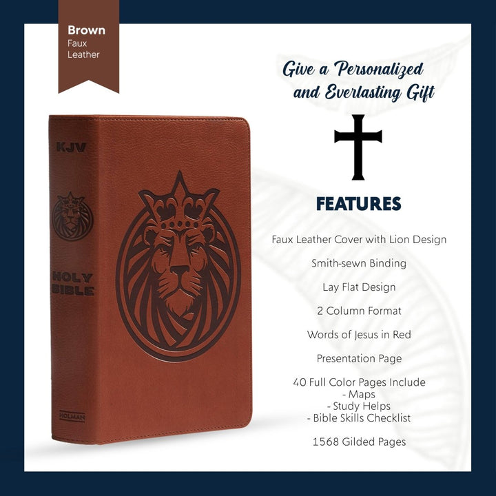 KJV Brown Standard Size Kids Holy Bible Large Print | Royal Lion