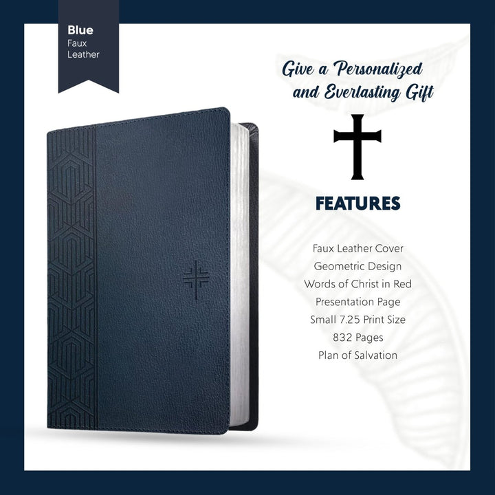 NLT Blue Standard Size Holy Bible Small Print | Geometric