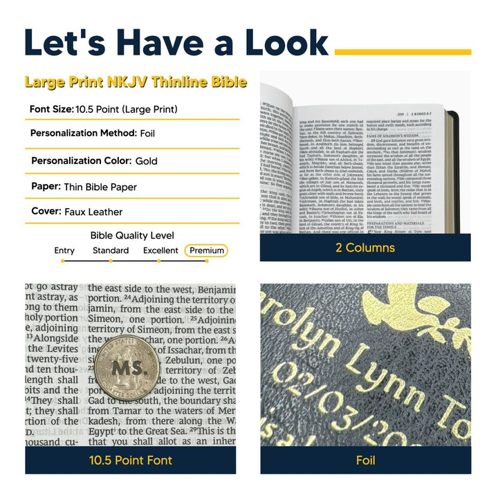 NKJV Black Study Size Thinline Holy Bible Large Print
