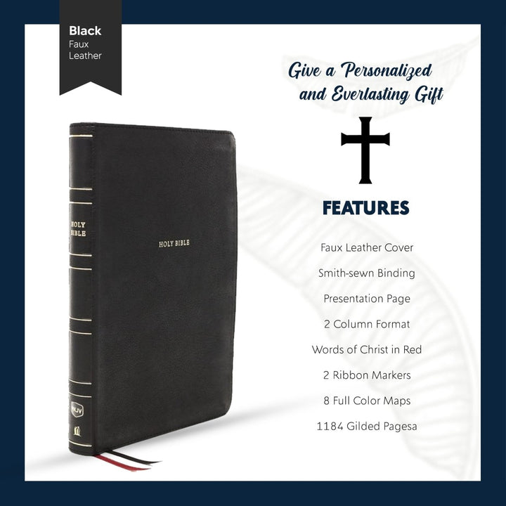 NKJV Black Study Size Thinline Holy Bible Large Print